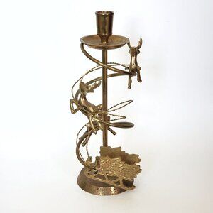Brass Candleholder with Santa Sleigh and Deer